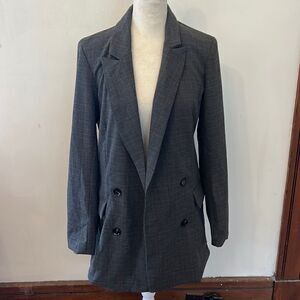 Rachel Zoe long gray plaid men’s style open jacket Size S NWOT
